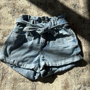 Denim high waisted shorts.